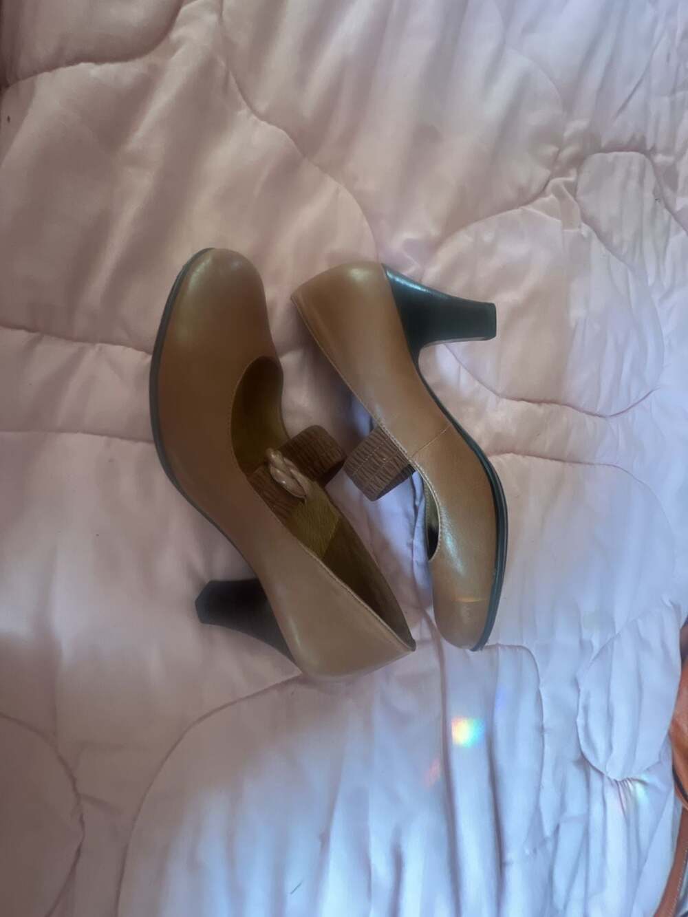Söfft Tan Leather Mary Jane Block Heel Pumps Shoes Size 9.5M